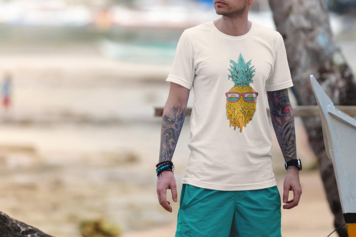T-Shirt Mockup Male Model Vacation Scene 04