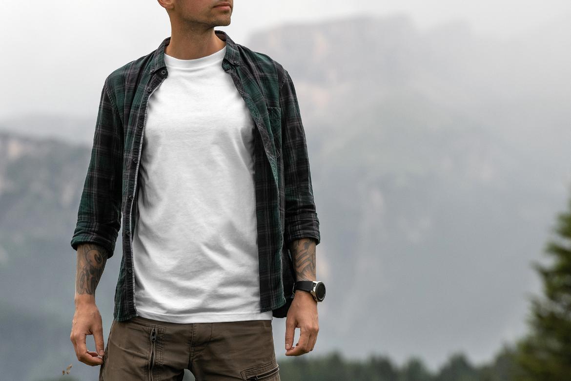 T-Shirt Mockup Male Model Alpine Scene 12